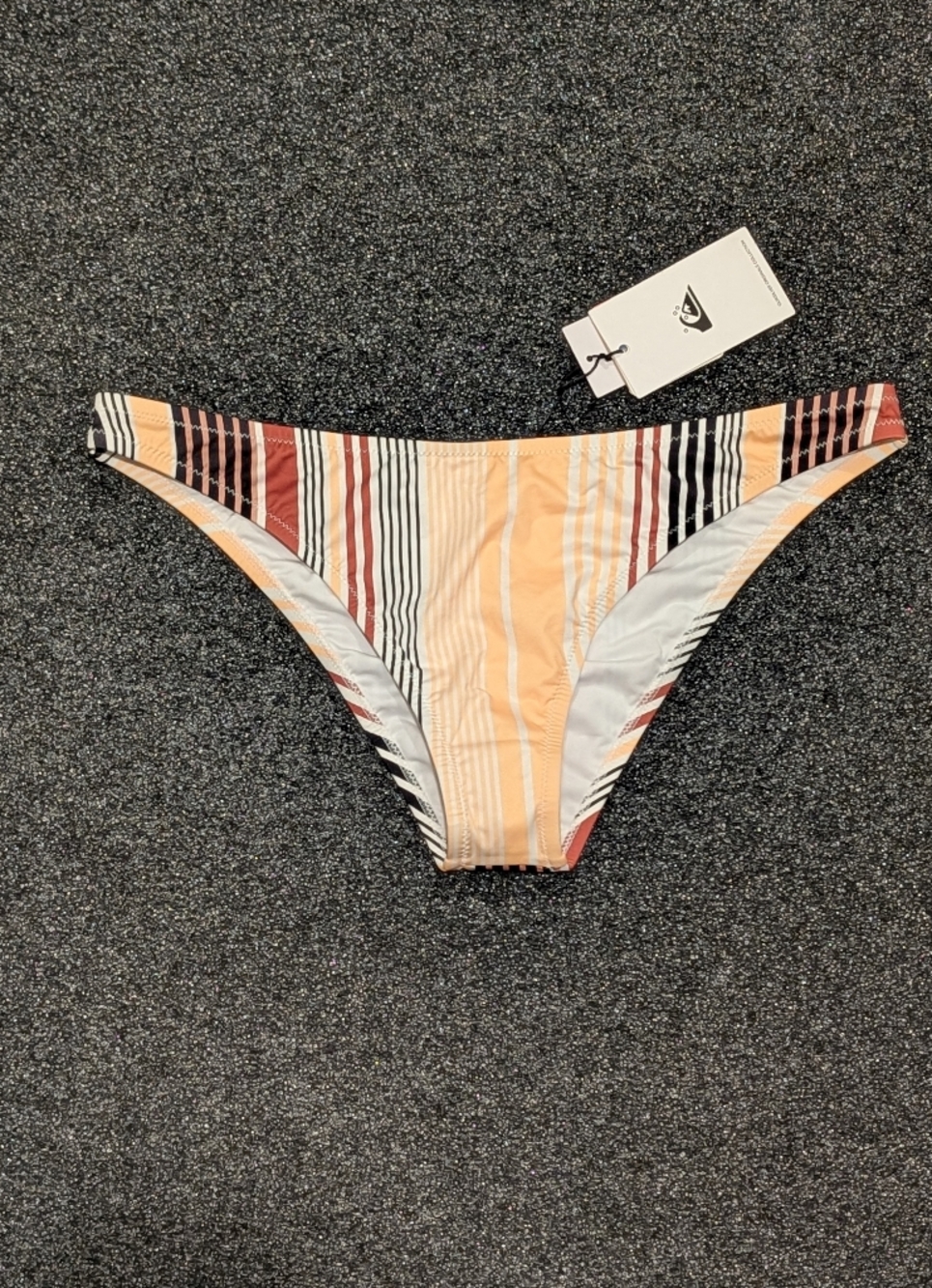 Quiksilver Women's Yellow and Rust Striped Bikini Bottom